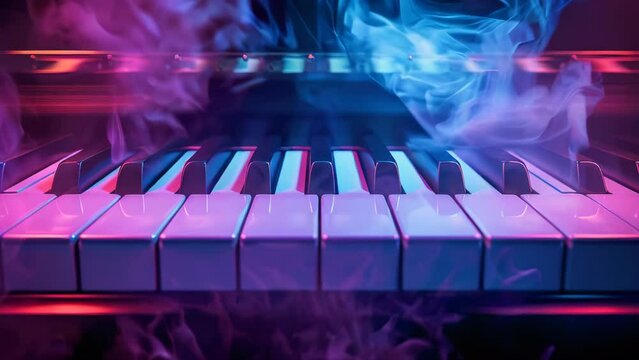 Colorful smoke around piano keys