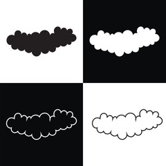 Clouds icon collection. Abstract white cloudscape icon symbols. Various shapes in flat style. Vector cloudy design elements. Isolated On White and black background. EPS 10