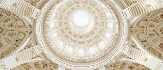 Majestic view of an ornate domed ceiling with intricate plasterwork and a central oculus allowing natural light to illuminate the space.