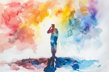  Abstract colorful art watercolor painting depicts Memorial Day, 27 May, USA army soldier saluting