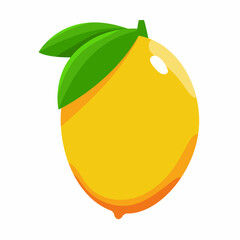Lemon with leaves vector cartoon fruit illustration isolated on a white background.