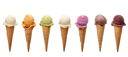 Ice Cream Scoop on Waffle Cone - Assorted Flavors Mockup Template (Isolated on White Background)