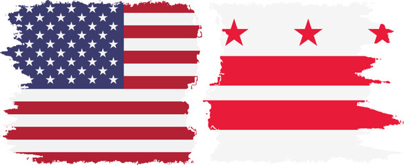 District of Columbia USA - Washington, D.C and USA grunge flags connection vector