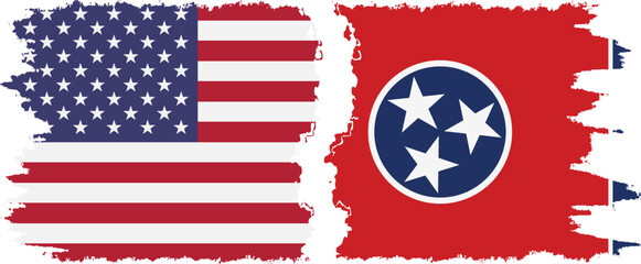Tennessee state and USA grunge flags connection vector
