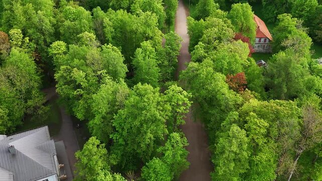 Drone shot of Villa Genowefa in Sveksna town 