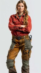 Fototapeta premium woman in working clothes, cutout, isolated on a white background