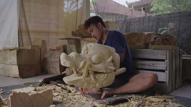 Balinese Barong wooden mask handmade by local artisan