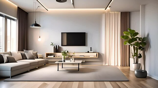 modern room interior with light time lapse. modern apartment mock-up 3d animation 4k