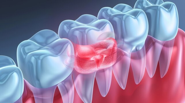 A close-up of a tooth with a large cavity. The cavity is red and inflamed, highlighting the need for dental care.