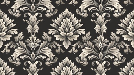 Black and white ornate floral pattern. Decorative wallpaper design for interior