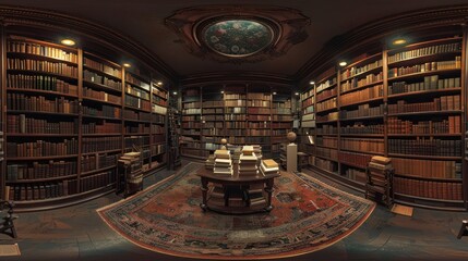 Obraz premium A panoramic shot from the corner of the library