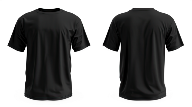 Black t -shirt mockup front and back isolated on transparent background