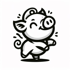 Fototapeta premium A delightful, cute cartoon illustration of a happy piglet with a curly tail and a joyful snout.