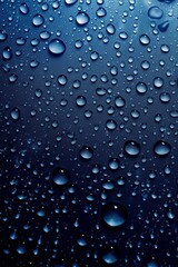 Water droplets on dark blue wooden surface. Macro shot background for design