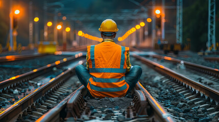 An engineer conducting railway inspections, a construction worker on railroads, and an engineer working on railway infrastructure.
