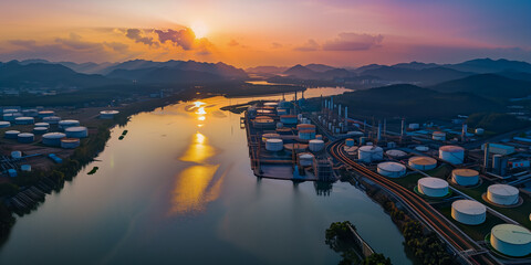 Petrochemical plant with multiple towers and pipes