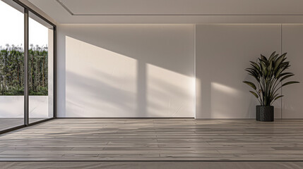 Fototapeta premium Minimalist apartment interiors in earthy tones with beige panels and minimal furniture. Luxury residential Real Estate composition for advertising.