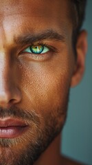 Fototapeta premium A close-up of a mans face with striking green eyes