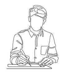 business employee holding pen and notebook taking notes, Checklist. Template for your design works. Vector illustration.