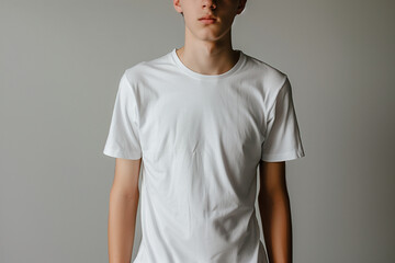 white T shirt mock up, plain white t-shirt mockup, white short sleeve T-shirt back view mockup, male young man model T-shirt mock up
