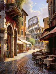 Plakat cobblestone street rome