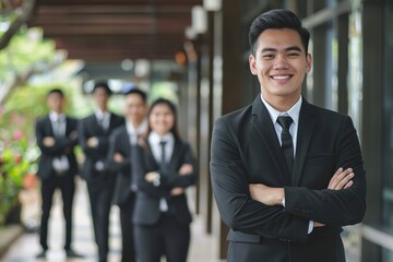 Professional Photography of a businessman leading his team to success, Generative AI