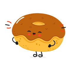 Chocolate Doughnut laughs character. Vector hand drawn cartoon kawaii character illustration icon. Isolated on white background. Doughnut character concept