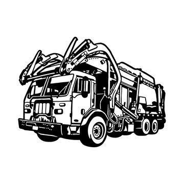 recommend clip art: Garbage Truck - Waste Collector - garbage truck and garbage collector with garbage can, garbage collection concept line art vector illustration