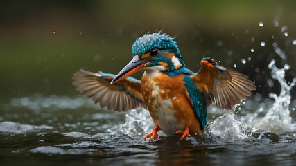 Obraz premium A female Kingfisher comes up out of the water after trying to dive for a fish but failing. I must return soon since I can't stop taking pictures of these stunning birds.