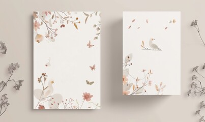 Invitation template with florals and flower and cute design for baby shower or birthday modern invitation. Front and back print template design.