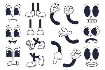 Set of Retro Vintage Mascot Elements. Customizable Cartoon Character Elements Set