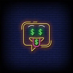 money mouth face emoji symbol neon sign vector