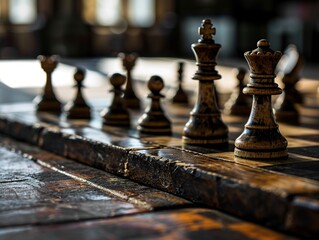 Fototapeta premium Chess pieces on the chessboard, shallow depth of field.