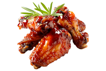 Delicious crispy Honey BBQ chicken wings garnished with fresh cilantro, great for appetizers or main meals.