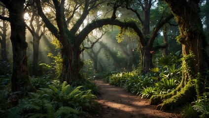 Naklejka premium An enchanted forest where ancient trees whisper secrets to those who listen ai_generated