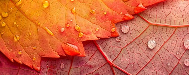 Obraz premium Autumn Leaf Macro with Dew Drops