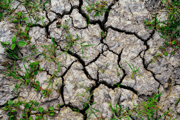 Dry cracked earth and soil during a drought. Cracked ground during drought Cracked ground. Closeup shot of cracked dry land.