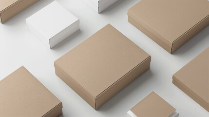 A variety of packaging designs displayed, including cardboard boxes, gift boxes, pouches, and cosmetic containers, showcasing different materials, colors, and styles. packaging mockup