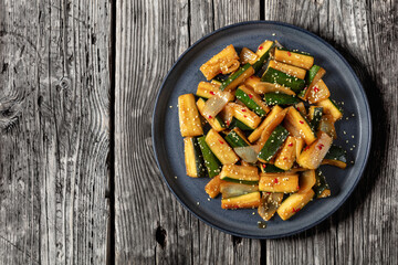 Japanese Hibachi Zucchini on a plate, top view