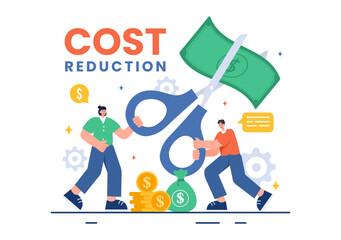 Cost Reduction Vector Illustration depicting Decrease, Price Minimization, or Falling Profit Rates in Business, in a Flat Style Cartoon Background