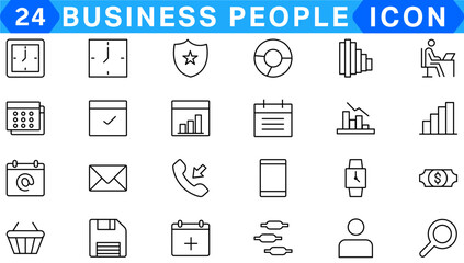 24 line icon set related to business and people