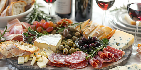 Gourmet holiday appetizer platter artfully arranged on a festive table setting