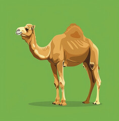 Flat Vector Illustration of Camel on Green Background for Design