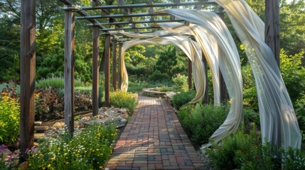 As the fabric dances in the wind the trellis becomes a mesmerizing focal point in the garden.