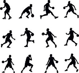 collection of silhouettes of basketball players in dynamic and spectacular poses