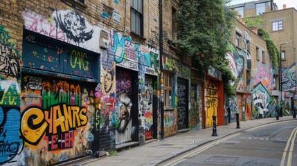 28. A street art mural on a building wall depicting a social message, showcasing the power of art to raise awareness and promote social change.