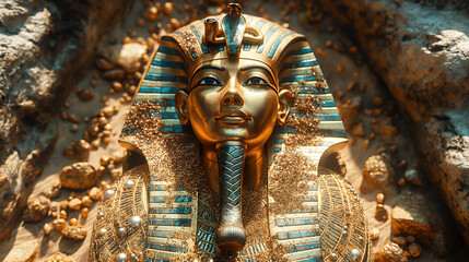 The sarcophagus of the ancient great Egyptian pharaoh is covered with gold