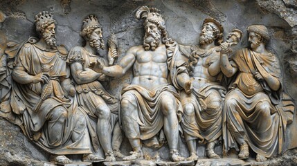 Fototapeta premium Greek engravings depicting the lives and deeds of the gods.