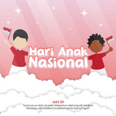 Hari Anak Nasional Indonesia or Indonesian National Children Day with children and clouds