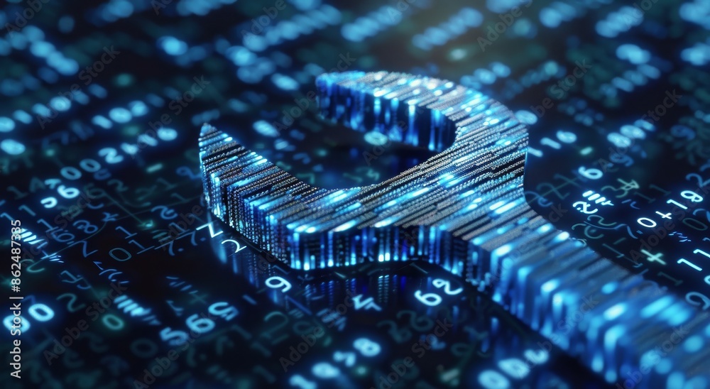 Fototapete digital wrench symbol on binary code background
